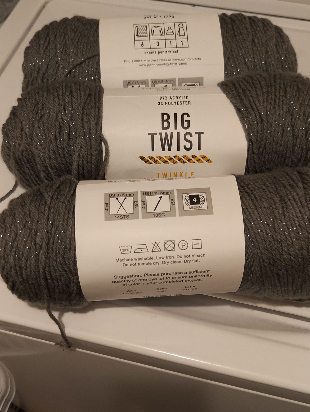 Big Twist Twinkie Gray Sparkle Yarn